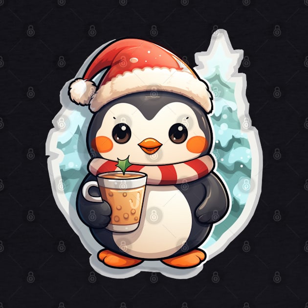 kawaii Penguin Christmas holds a drink in his hand by MilkyBerry